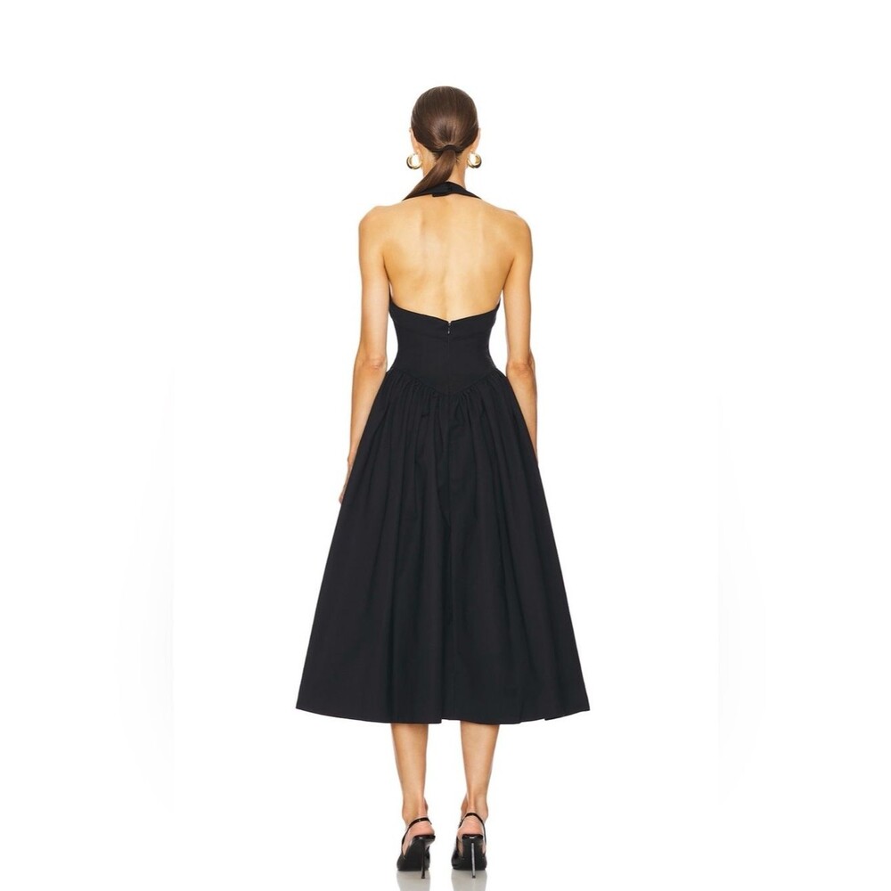 New Helsa Faille Halter elegant chic Black Midi Dress - Picture 3 of 12